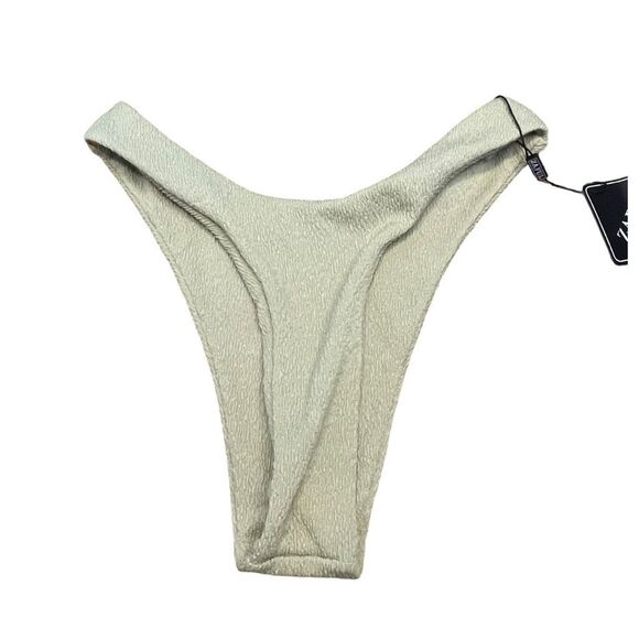 Zaful Cheeky Thong High Rise Bikini Bottoms Light Green Crinkle Textured Swimsui - Picture 1 of 6